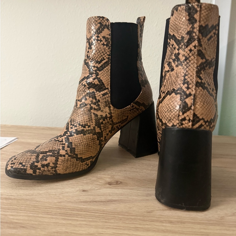 PrettyLittleThing Brown Snakeskin Heeled Boots